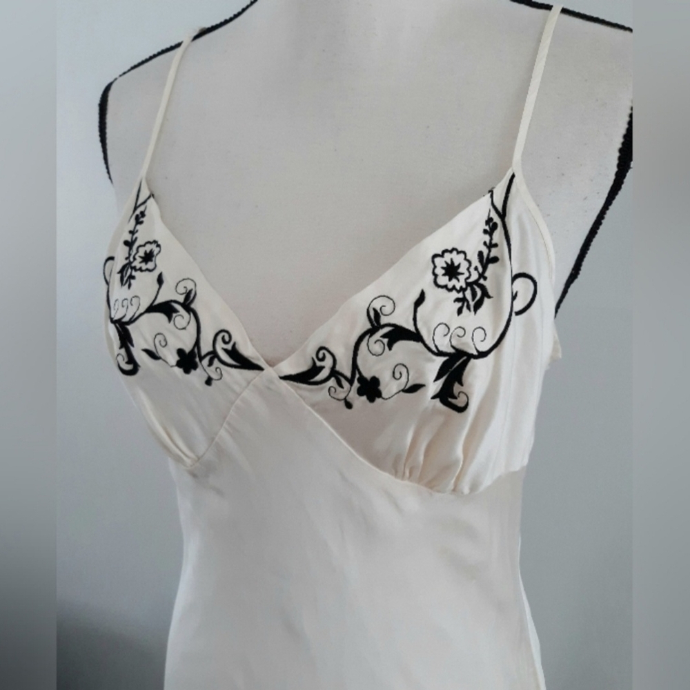 Ivory Slip Dress with Black Floral Embroidery